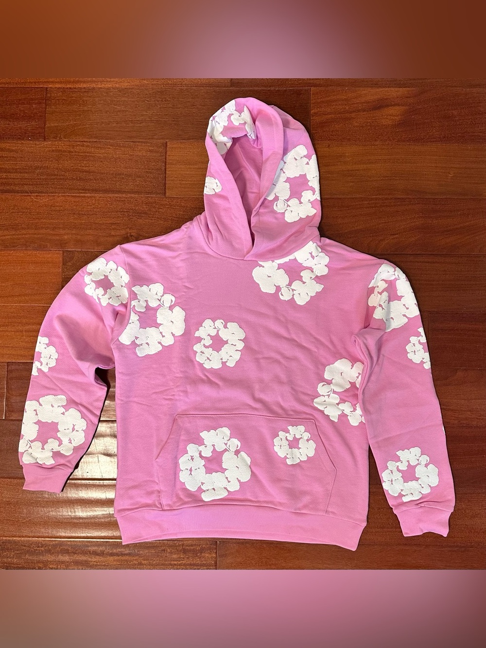Denim Tears Cotton Wreath Hoodie Pink White Men’s Size M Made in Portugal